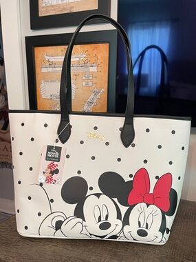 Disney-Minnie & Mickey Polka Dot Faux Leather Tote -NWT